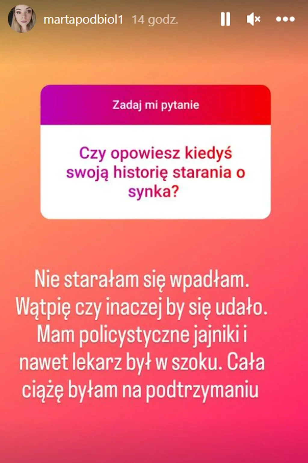 Marta Podbioł o staraniach o dziecko