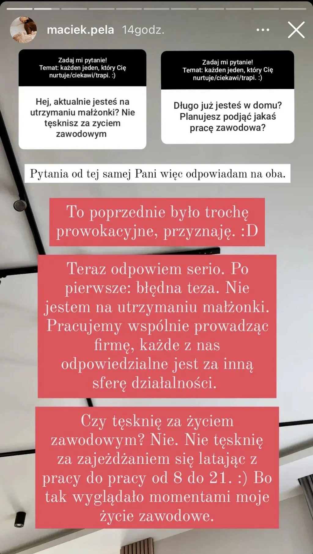Maciej Pela nie jest na utrzymaniu małżonki
