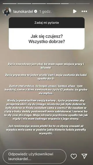 Launo została porzucona przez ojca jej dziecka