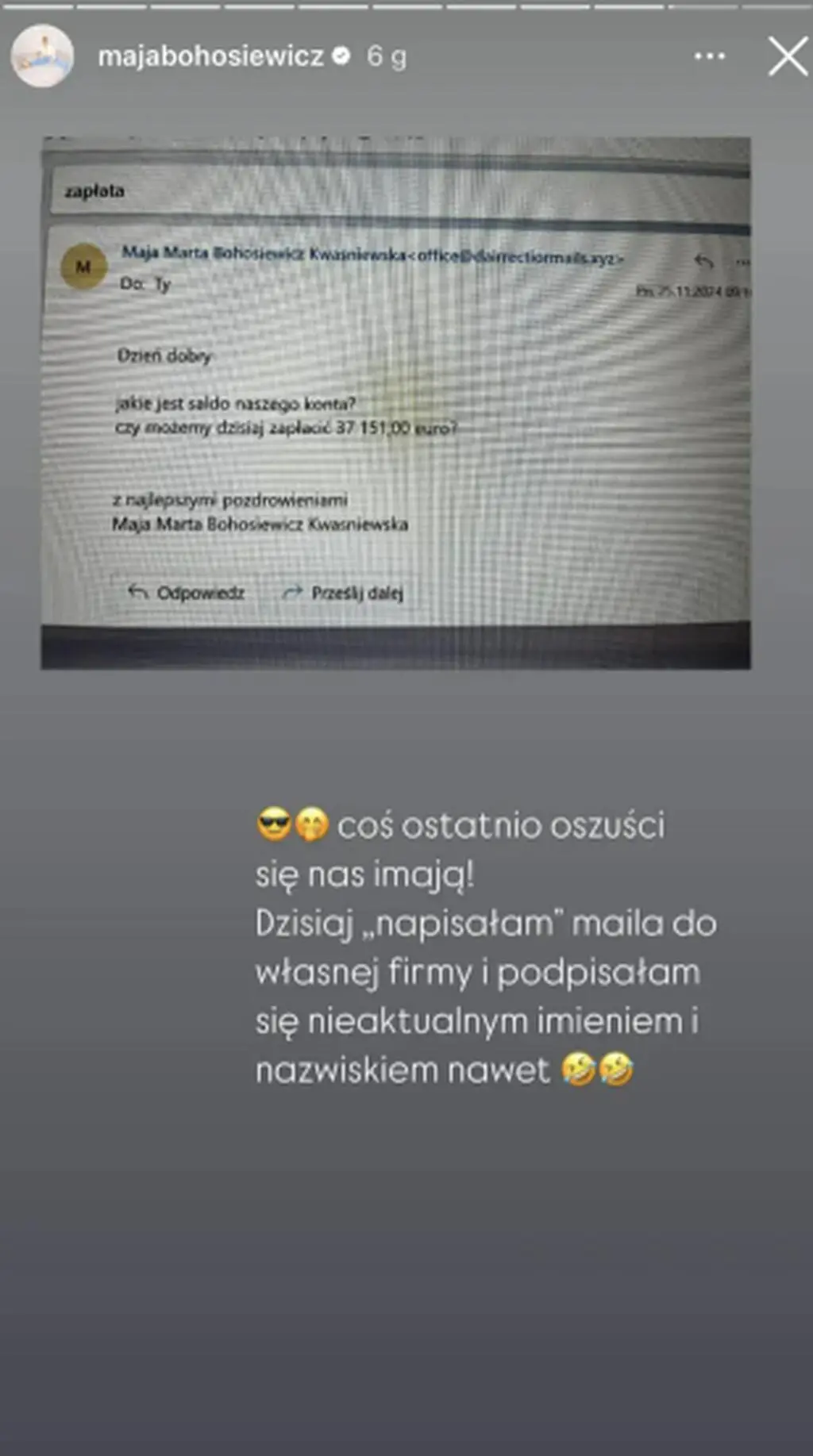 Maja Bohosiewicz pokazała wiadomość od oszustów