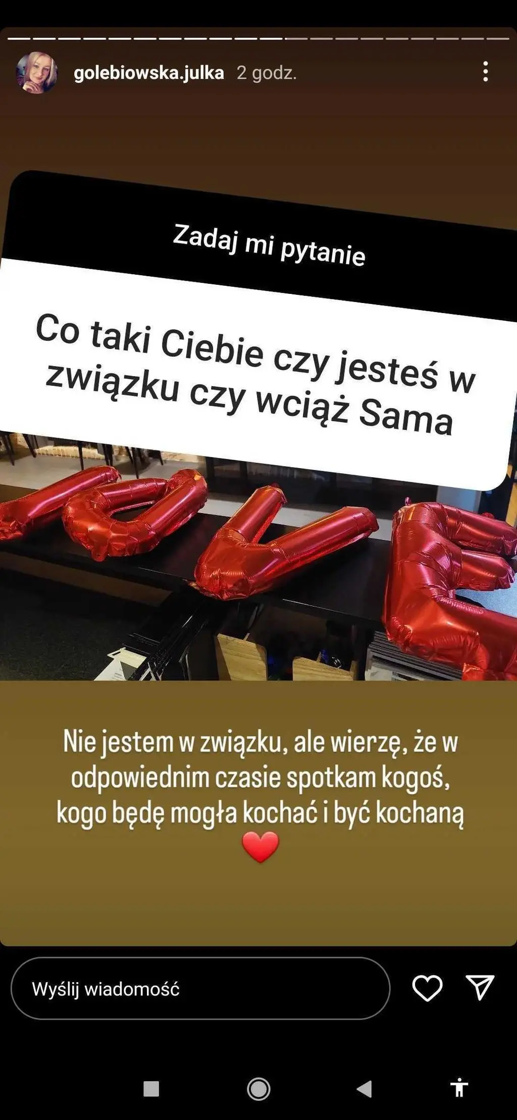 Julia Gołębiowska ze "ŚOPW" o miłości