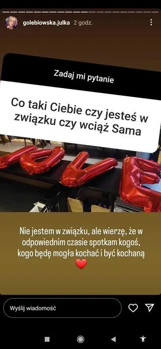 Julia Gołębiowska ze "ŚOPW" o miłości