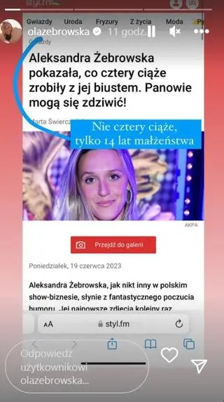 Aleksandra Żebrowska żartuje ze swojego małżeństwa