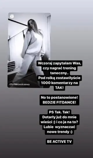 Ewa Chodakowska chce wprowadzić treningi taneczne