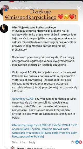 Victoria Forrest ofiarą hejtu