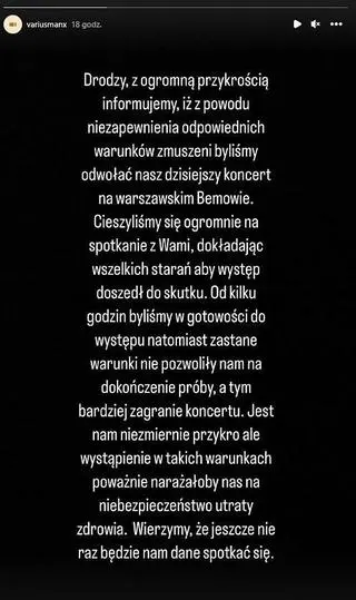 Oświadczenie zespołu Varius Manx