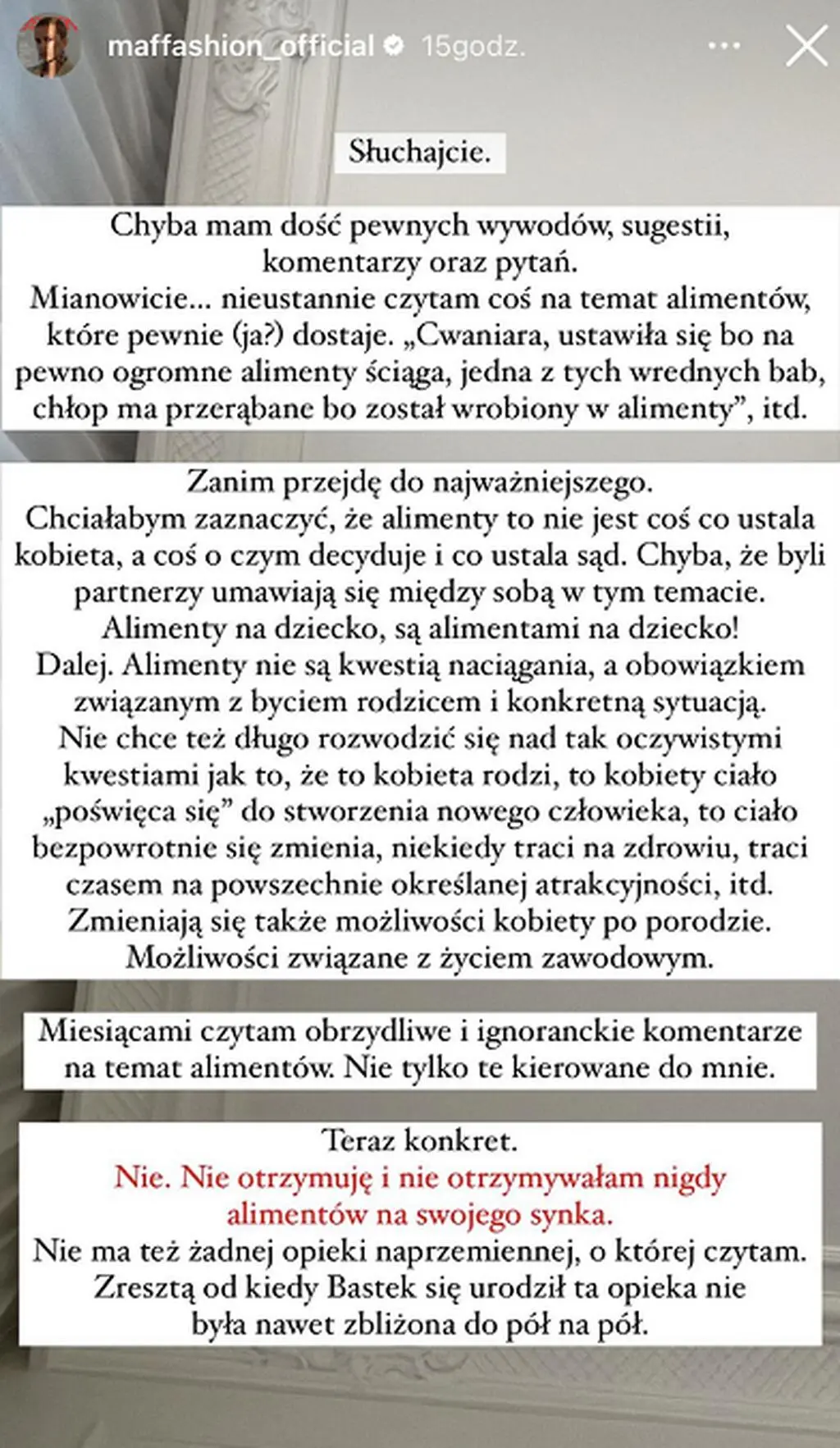 Maffashion o alimentach na dziecko. Odniosła się do plotek