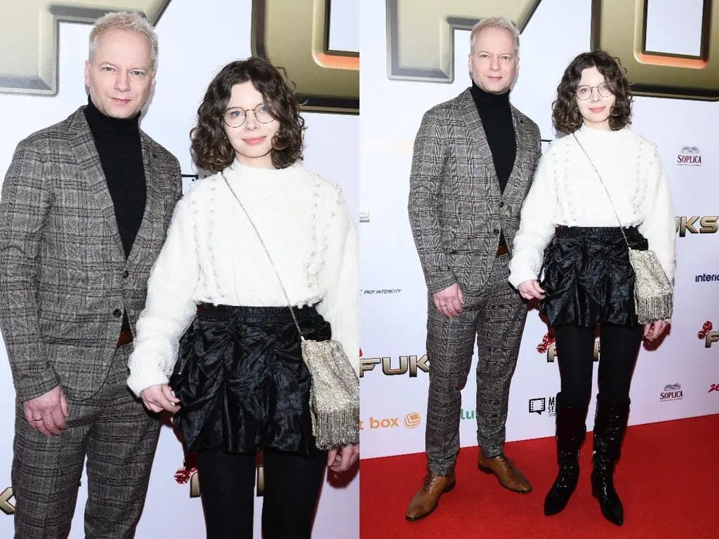 Maciej Stuhr i Matylda Stuhr podczas premiery filmowej 