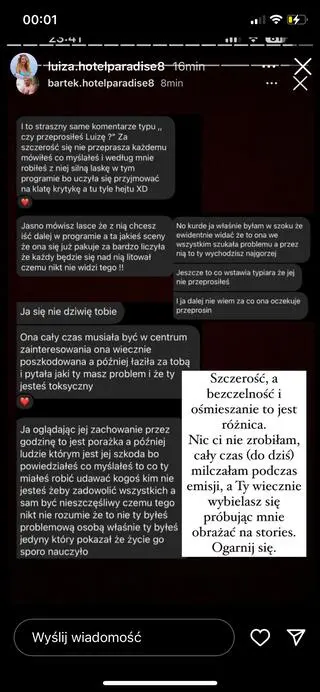 "Hotel Paradise 8". Luiza reaguje na relację Bartka