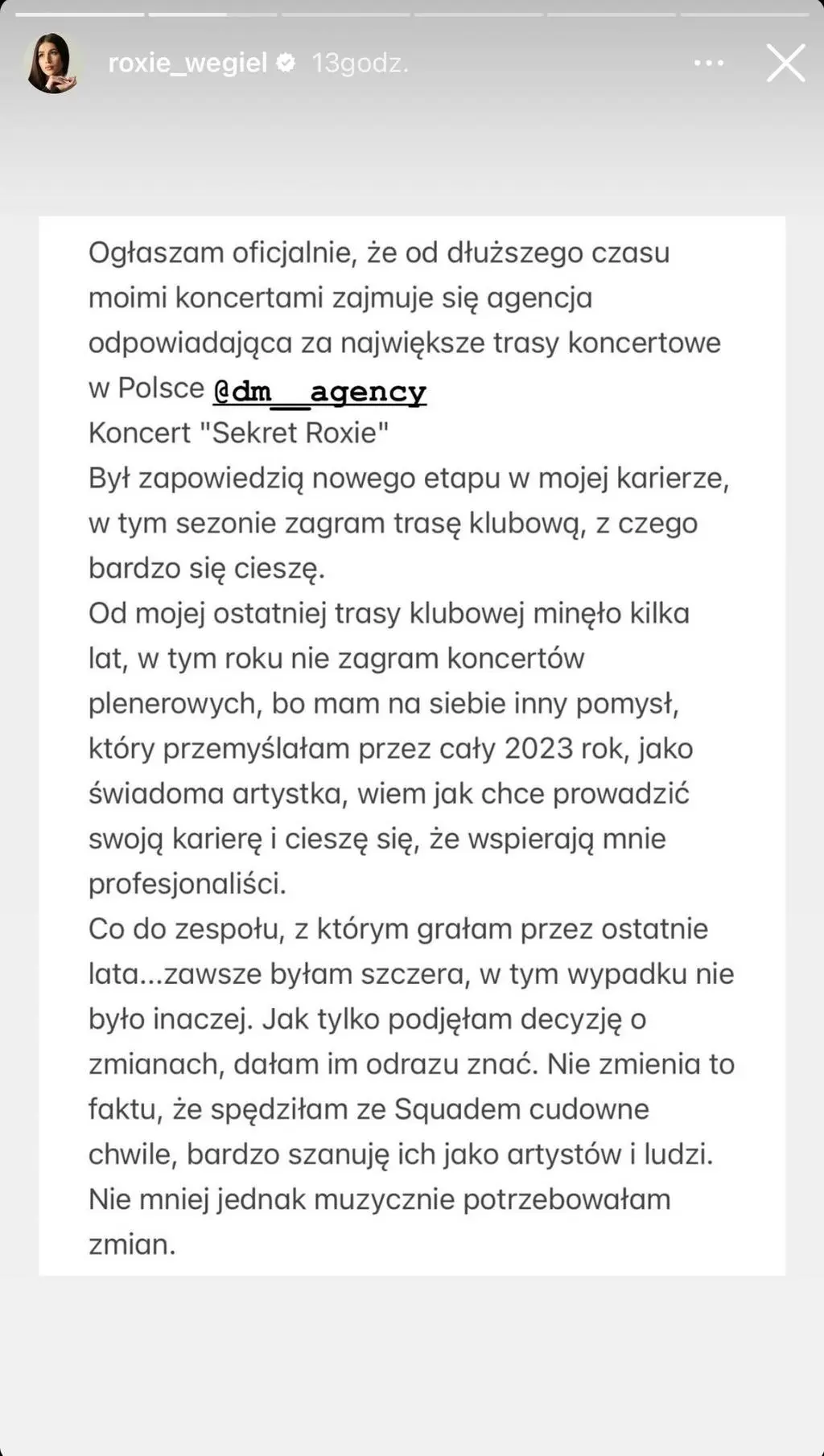 Roksana Węgiel zakończyła współpracę z menedżerem