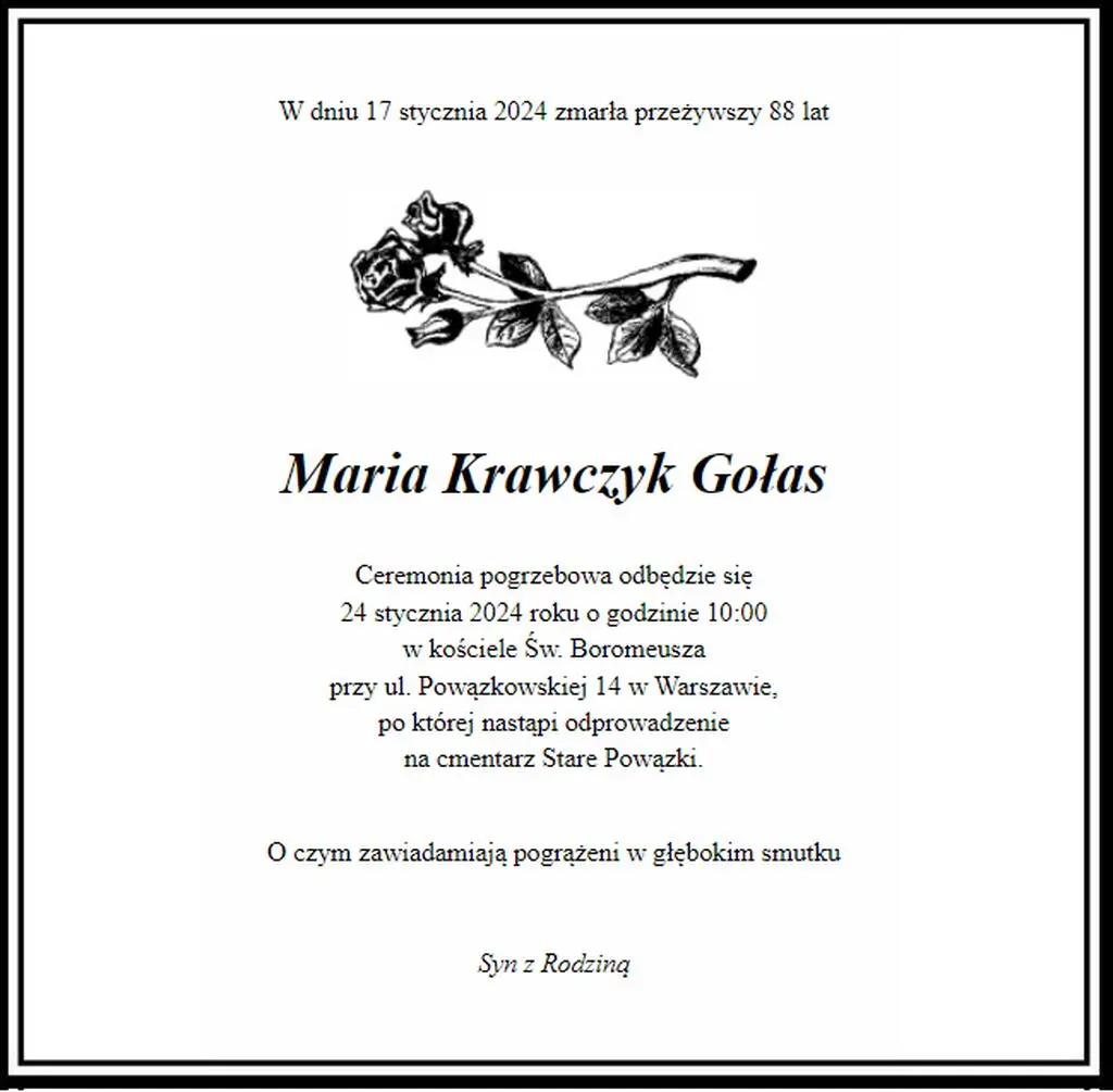 Maria Krawczyk-Gołas nie żyje