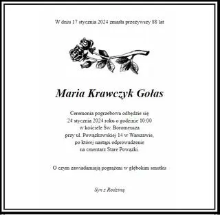 Maria Krawczyk-Gołas nie żyje