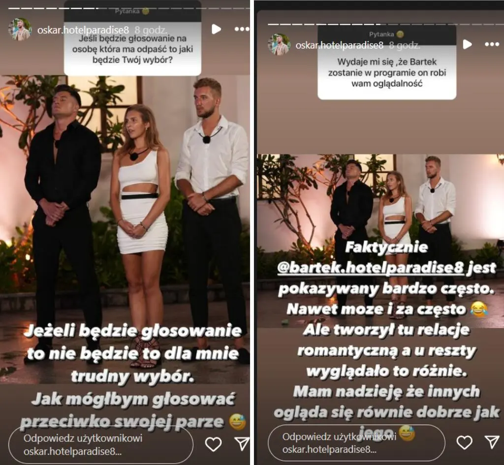 Oskar z "Hotelu Paradise 8" o wyborze między Domi a Bartkiem