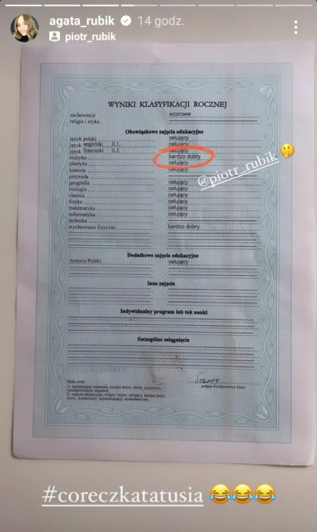 Agata Rubik pokazała świadectwo starszej córki