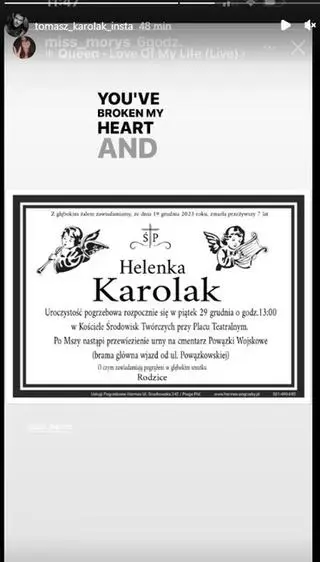 Szczegóły pogrzebu Helenki Karolak