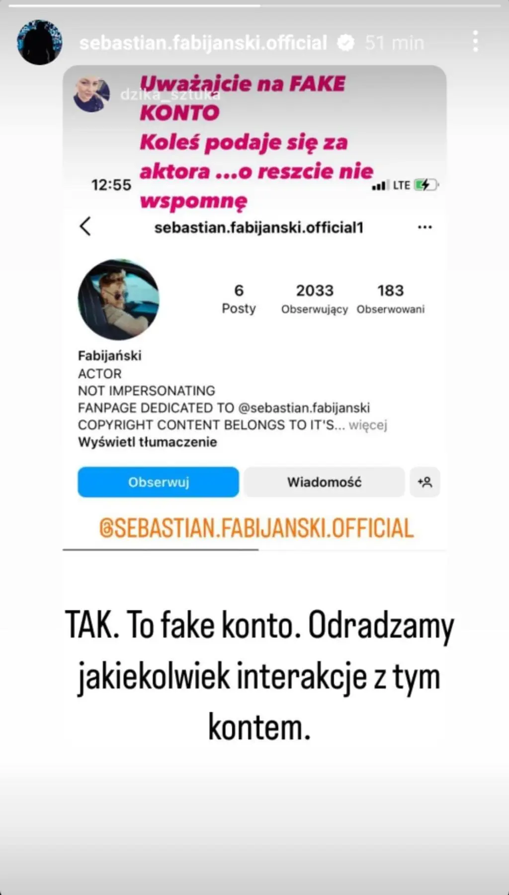 Ktoś podszywa się pod Sebastiana Fabijańskiego?