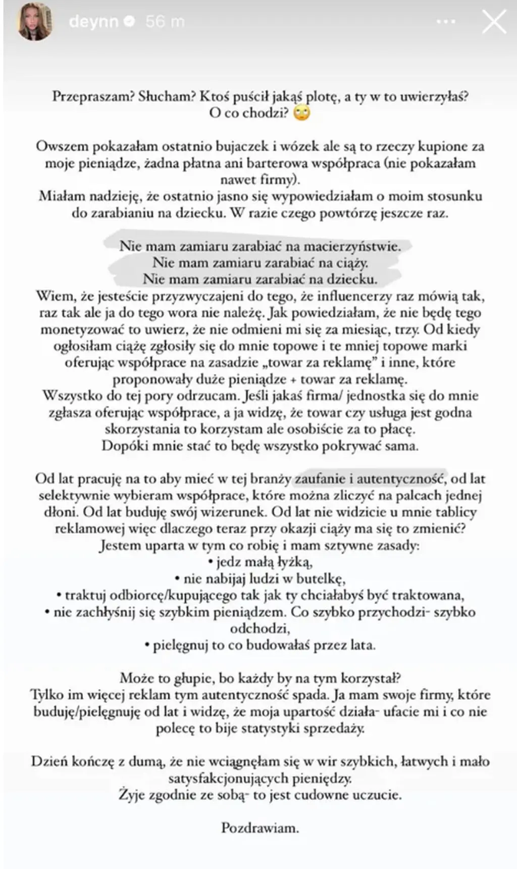 Deynn zamieściła oświadczenie ws. monetyzowania ciąży