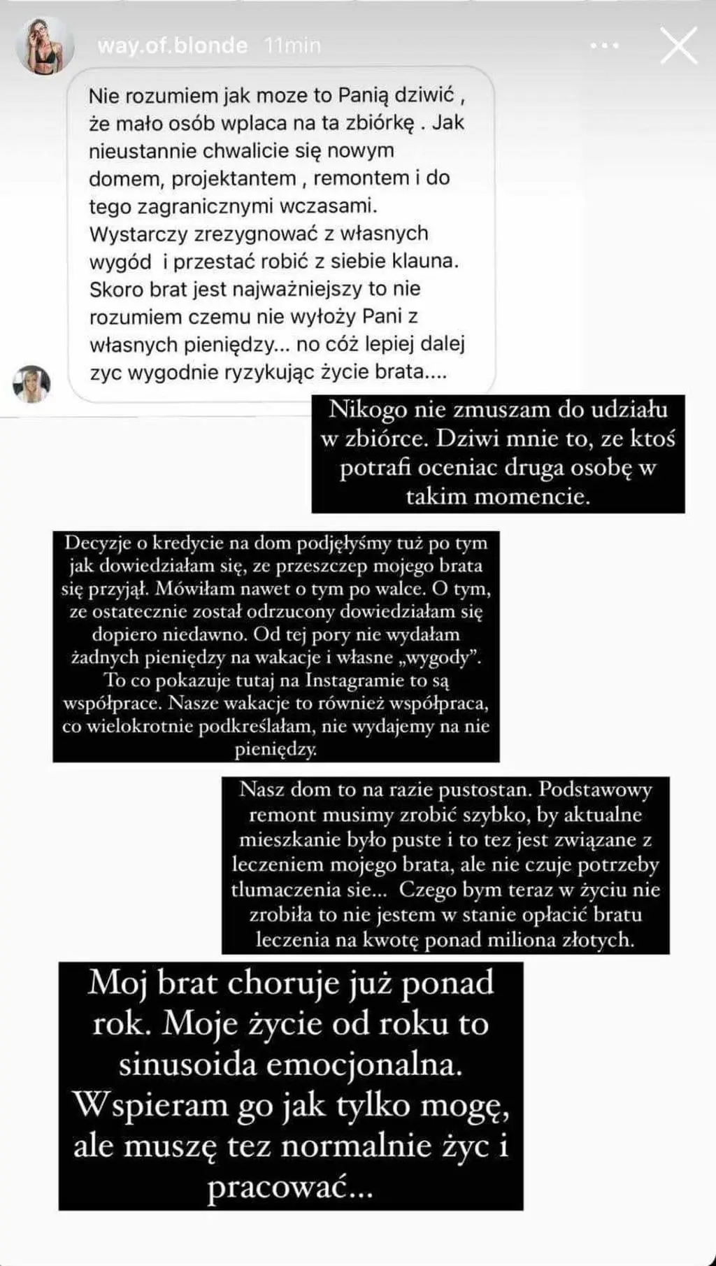 Karolina Brzuszczyńska odpowiada na zarzuty internautów 