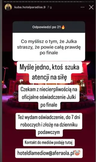 Kuba z "Hotelu Paradise 9" odpowiada na słowa Julii