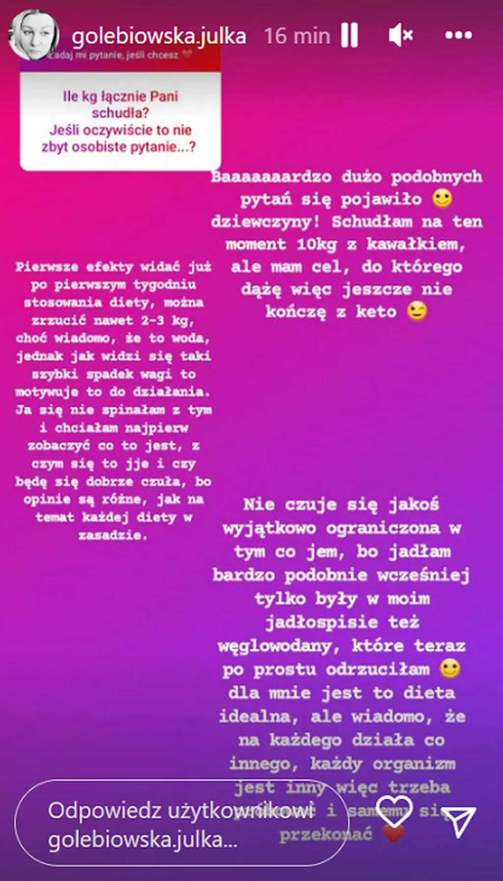 Julia ze "ŚOPW" o swojej diecie