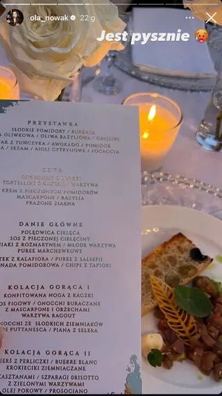 Menu na ślubie Roksany Węgiel i Kevina Mgleja