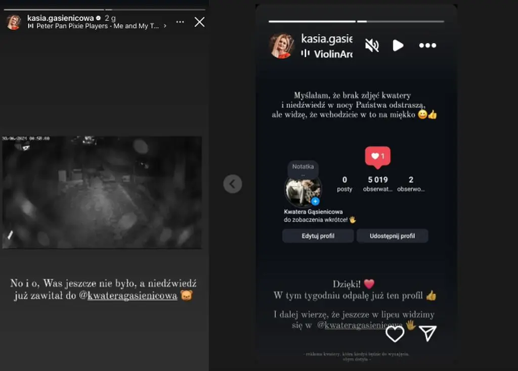 Katarzyna Gąsienica o wizycie niedźwiedzia