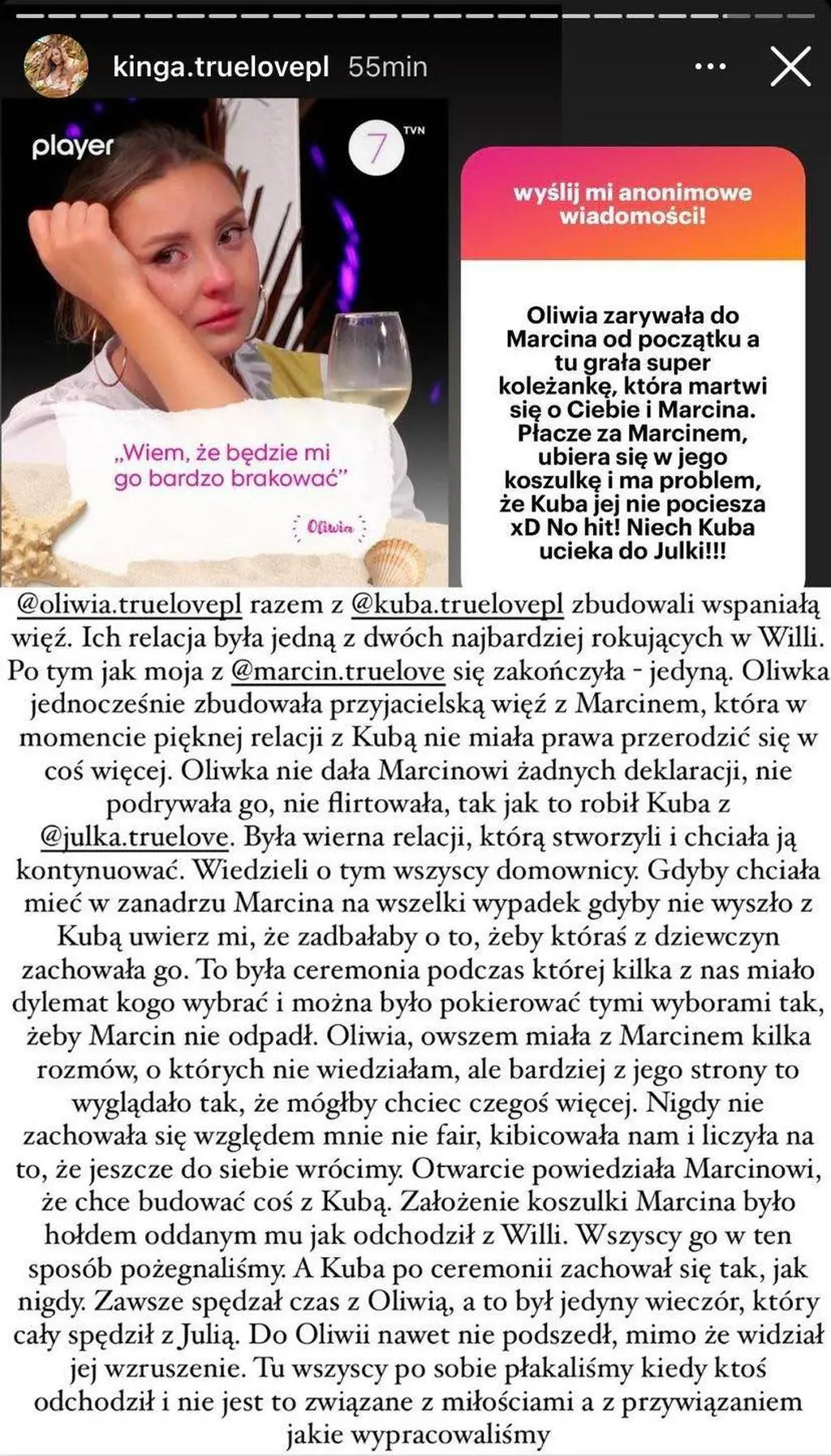 Kinga z "True Love" o relacji Oliwii i Marcina