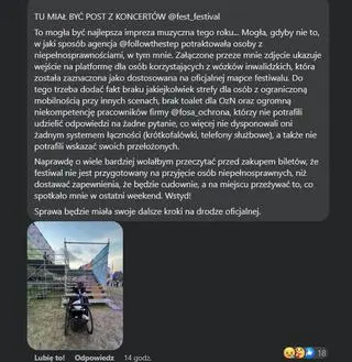 Na Fest Festival zabrakło udogodnień dla osób z niepełnosprawnościami