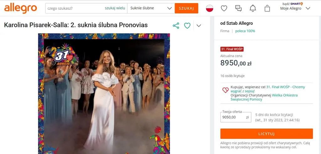 Karolina Pisarek-Salla wystawiła na aukcję suknię ślubną