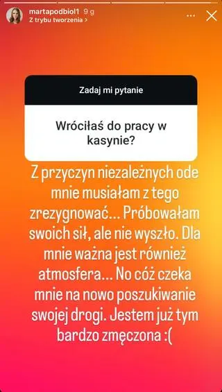 Marta Podbioł musiała zmienić pracę