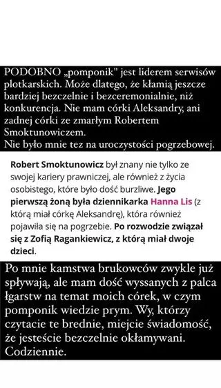 Hanna Lis tłumaczy nieobecność na pogrzebie Roberta Smoktunowicza