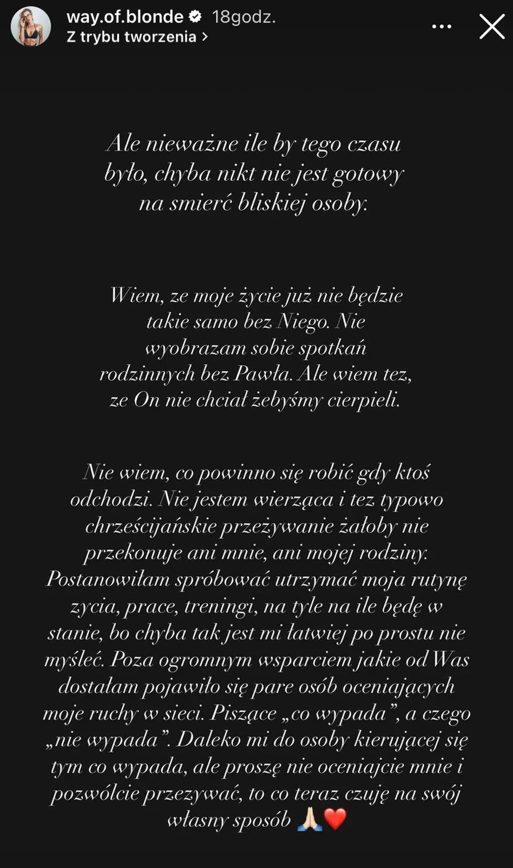 Karolina Brzuszczyńska odniosła się do śmierci brata na swoim profilu na instagramie