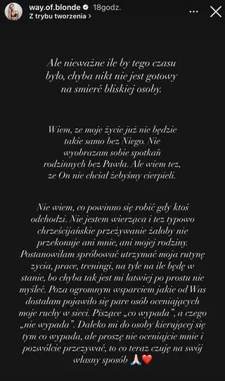 Karolina Brzuszczyńska odniosła się do śmierci brata na swoim profilu na instagramie