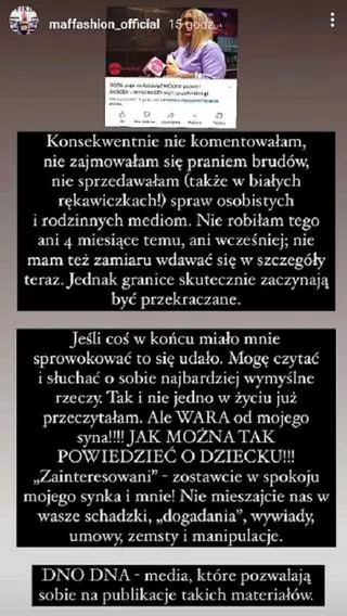 Maffashion wystąpiła w obronie syna