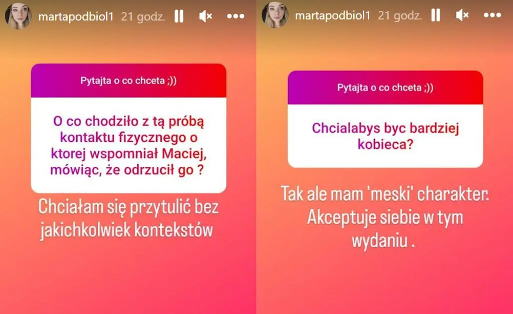 Marta Podbioł o bliskości z Maciejem