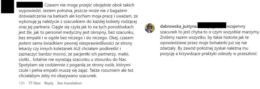 Położna skomentowała wpis Aleksandry Żebrowskiej