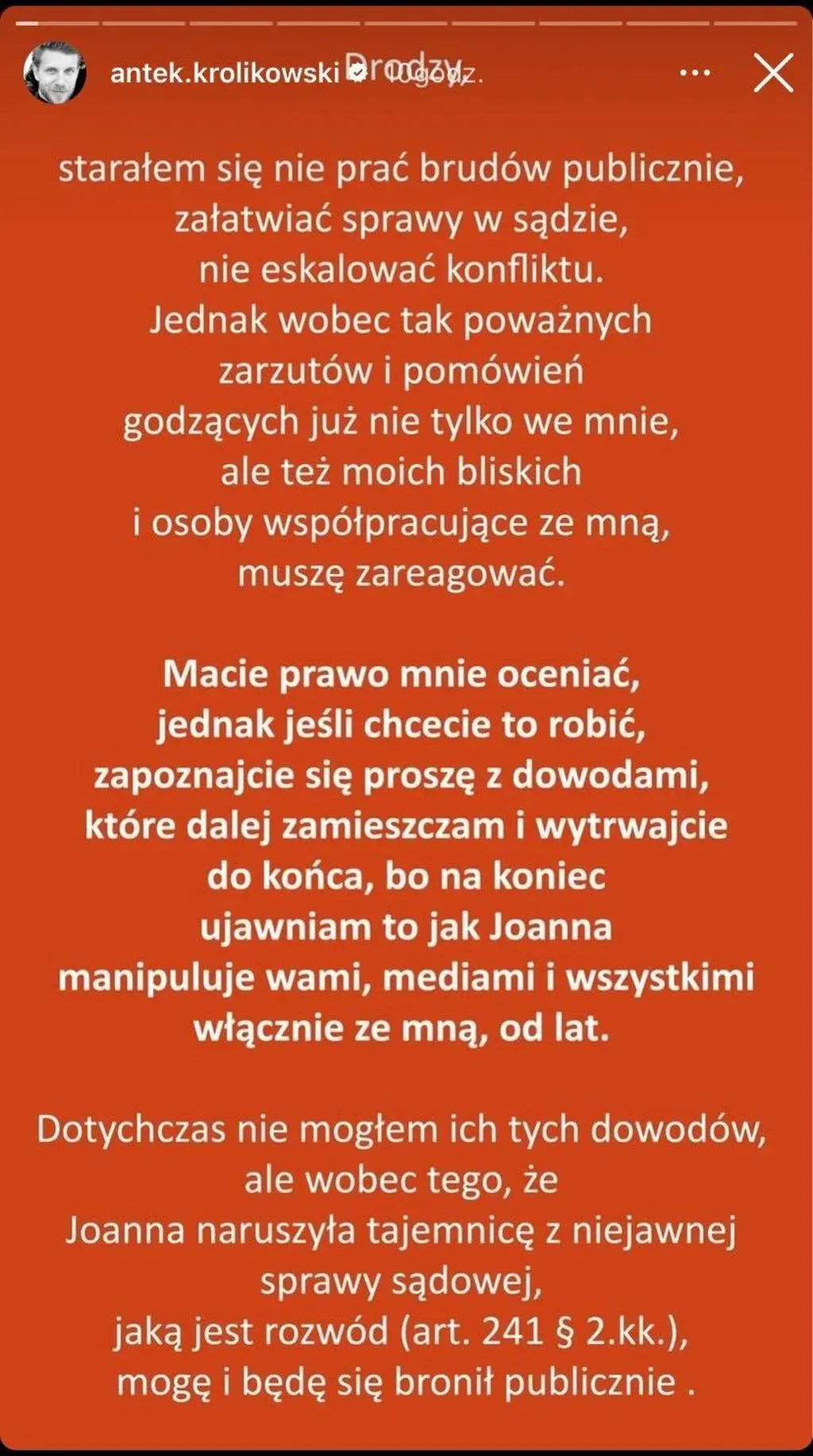 Oświadczenie Antoniego Królikowskiego cz. 1