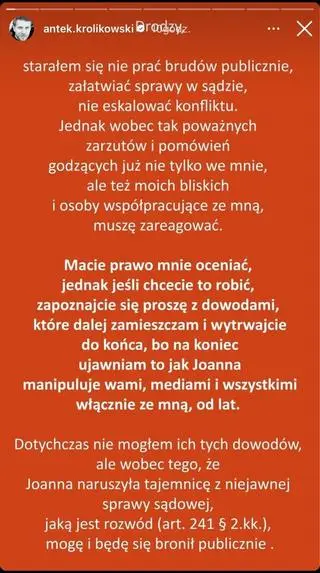 Oświadczenie Antoniego Królikowskiego cz. 1