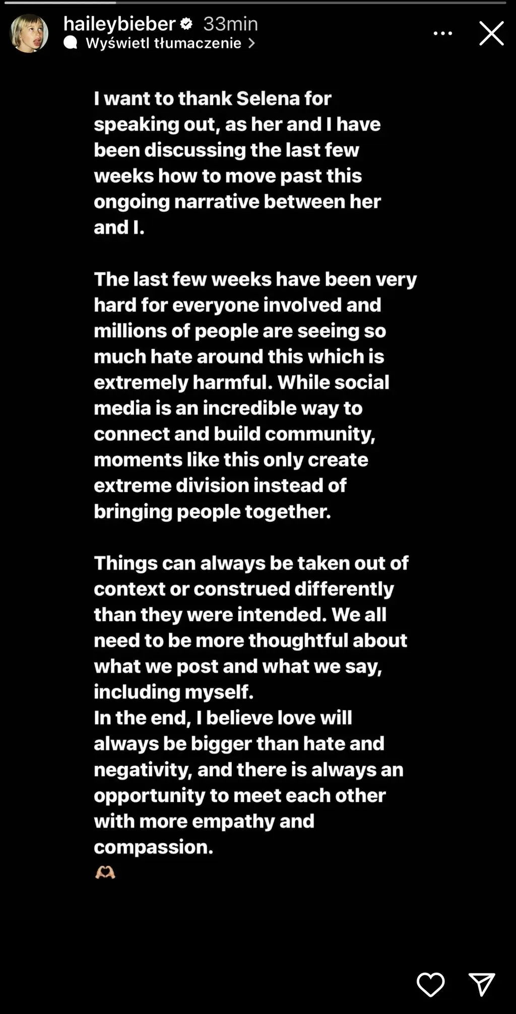 Hailey Bieber wydała oświadczenie