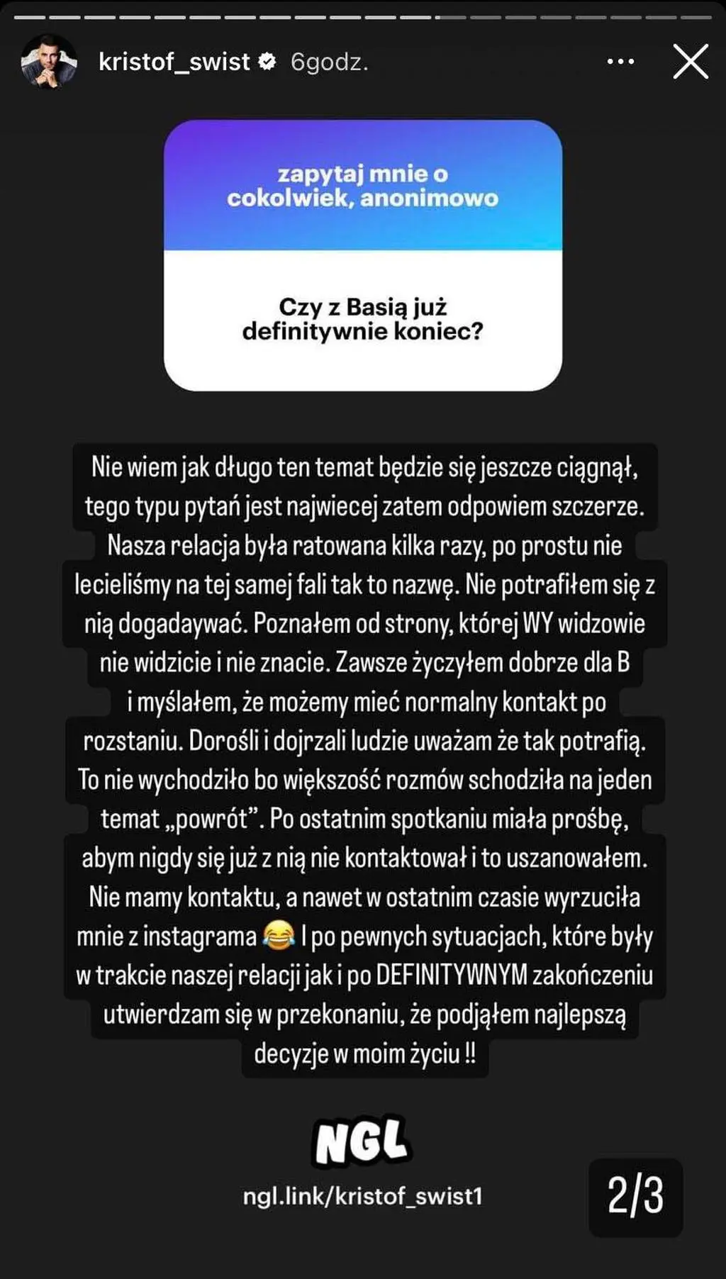 "Hotel Paradise All Stars". Krzysztof Świst o powodach rozstania z Basią Pędlowską