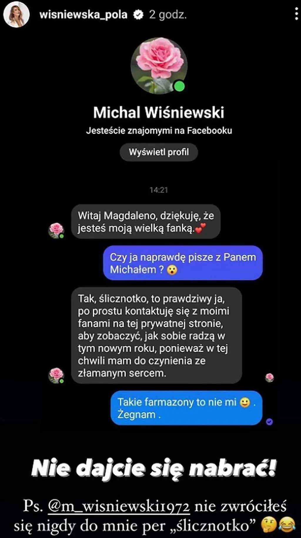 Pola Wiśniewska ostrzega fanki Michała Wiśniewskiego