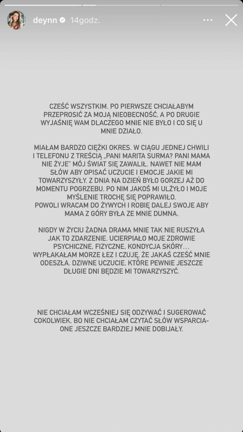 Deynn pogrążona w żałobie
