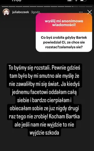 Julia Bożek z "Kanapowczyń" o rozstaniu z Bartkiem 
