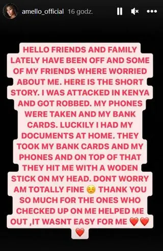 Amello zaatakowana w Kenii. Wyjaśniła, co się stało