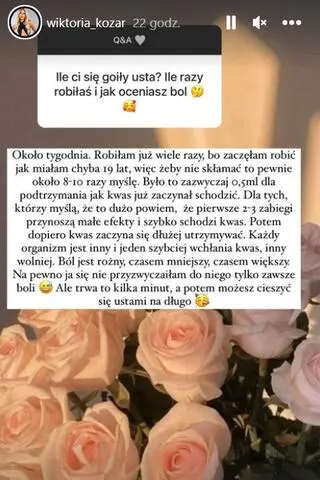 Wiktoria Kozar o zabiegu na usta