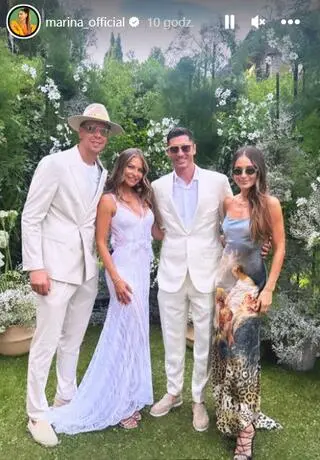 Marina i Wojciech Szczęsny na drugim ślubie Lewandowskich