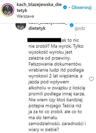 Katarzyna Błażejewska-Stuhr odpowiedziała internaucie