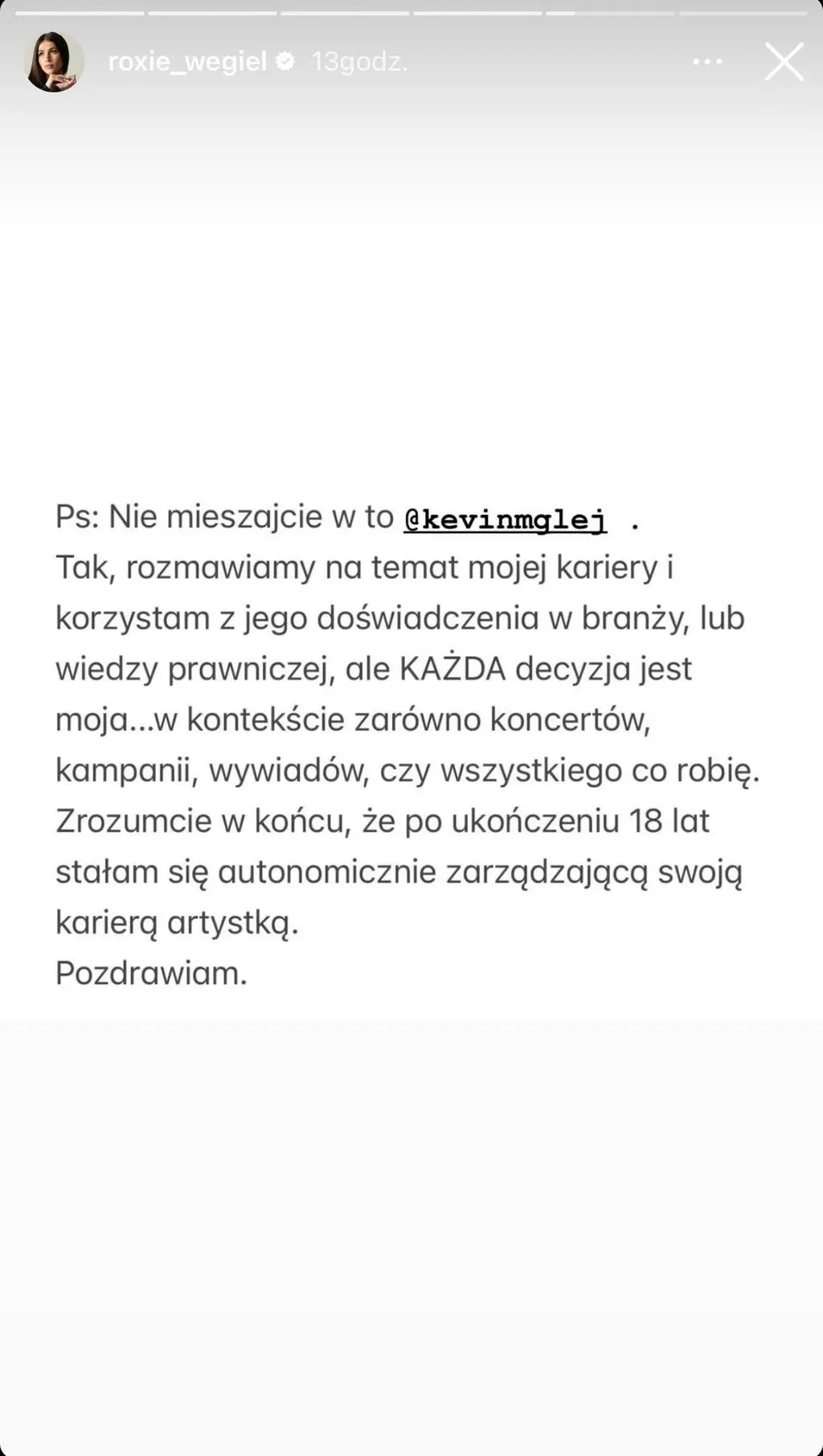 Roksana Węgiel zakończyła współpracę z menedżerem