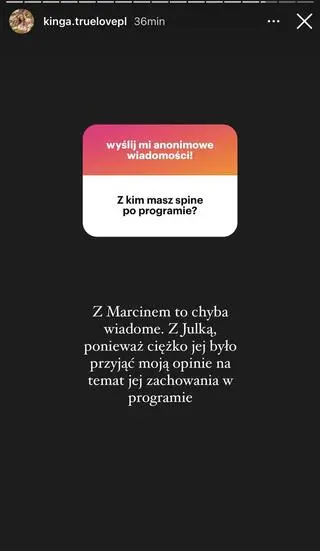 "True Love". Kinga o relacjach z uczestnikami