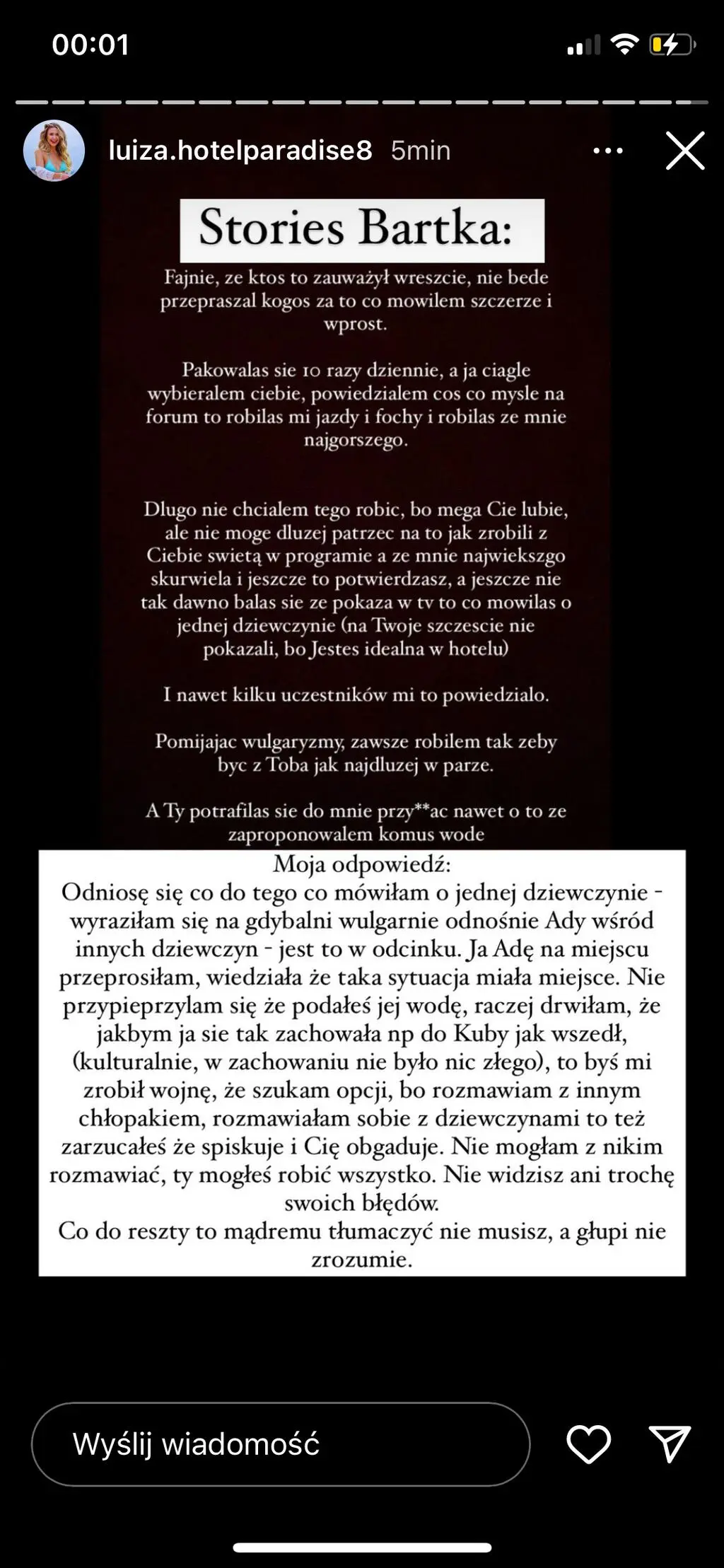 "Hotel Paradise 8". Luiza reaguje na relację Bartka